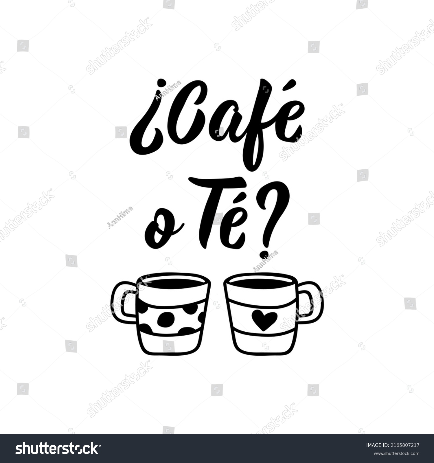 Coffee Tea Spanish Lettering Ink Illustration Stock Vector (Royalty(04)