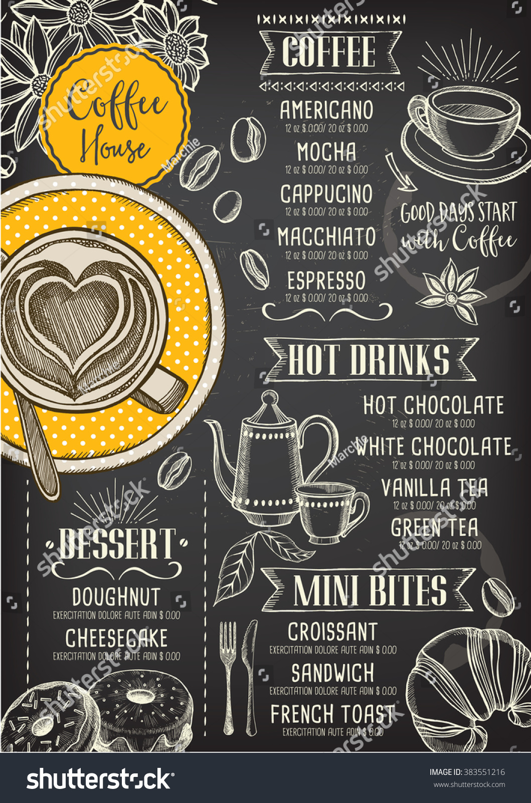 Coffee Restaurant Brochure Vector, Coffee Shop Menu Design. Vector Cafe ...
