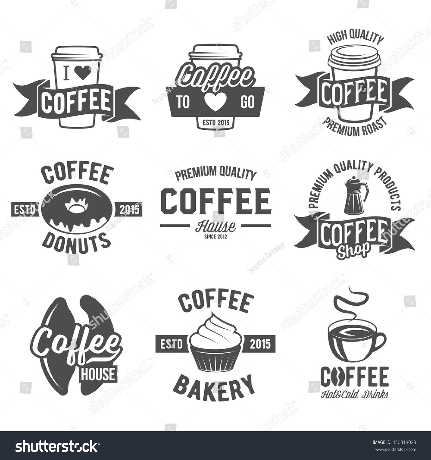 Coffee Shop Logo Badges Labels Design Stock Vector 