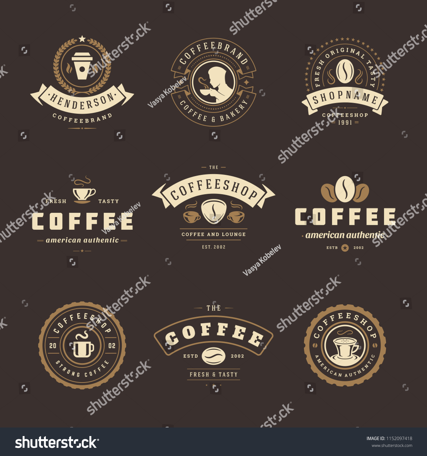 Coffee Shop Logos Design Templates Set Stock Vector (Royalty Free ...