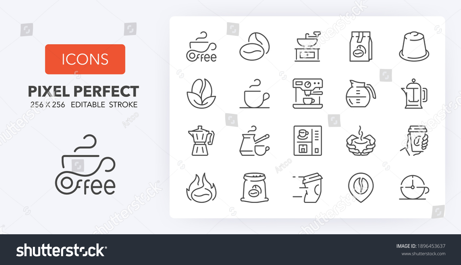 SVG of Coffee. Thin line icon set. Outline symbol collection. Editable vector stroke. 256x256 Pixel Perfect scalable to 128px, 64px... svg