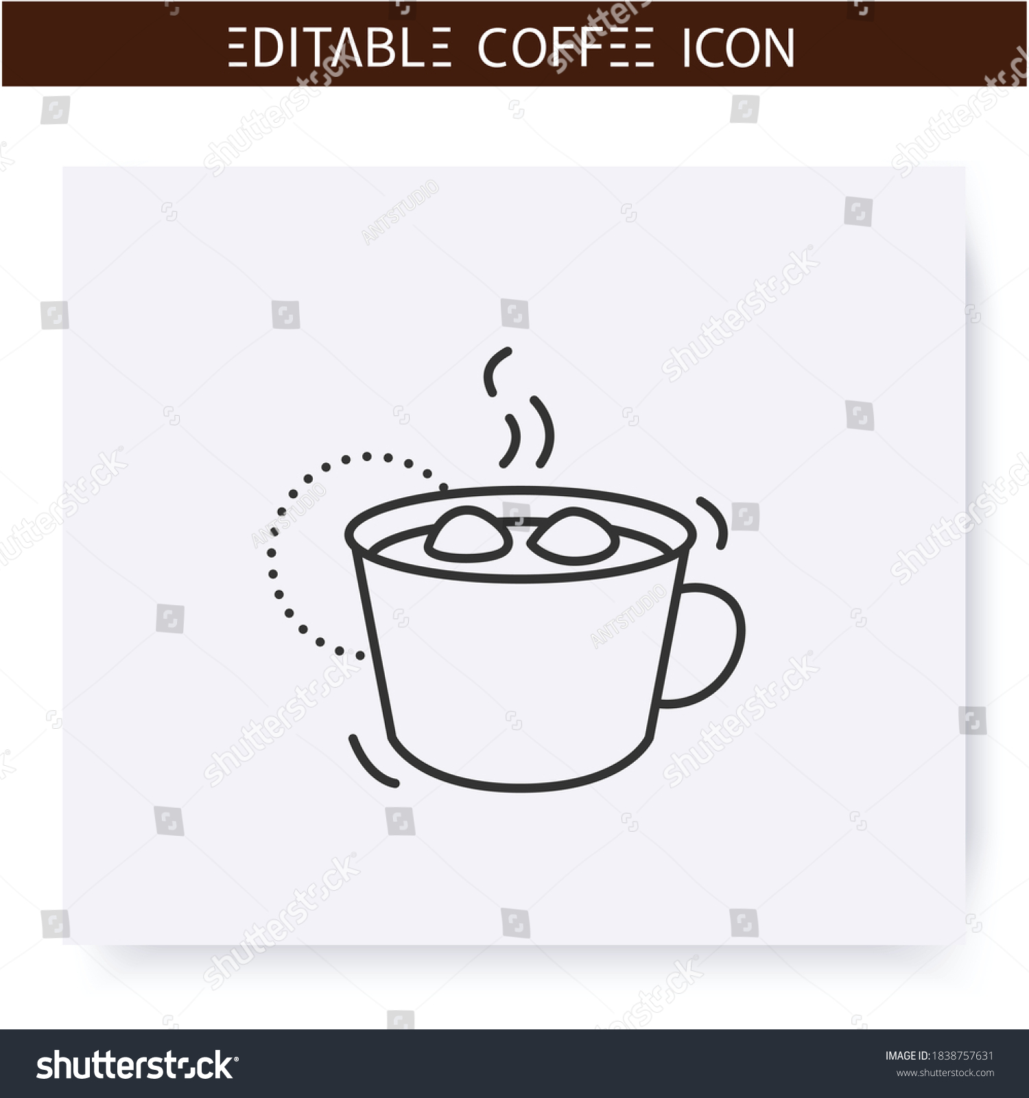 SVG of Coffee with marshmallow line icon.Type of coffee drink with topped marshmallow. Cocoa drink. Coffeehouse menu. Different caffeine drinks receipts concept. Isolated vector illustration. Editable stroke svg