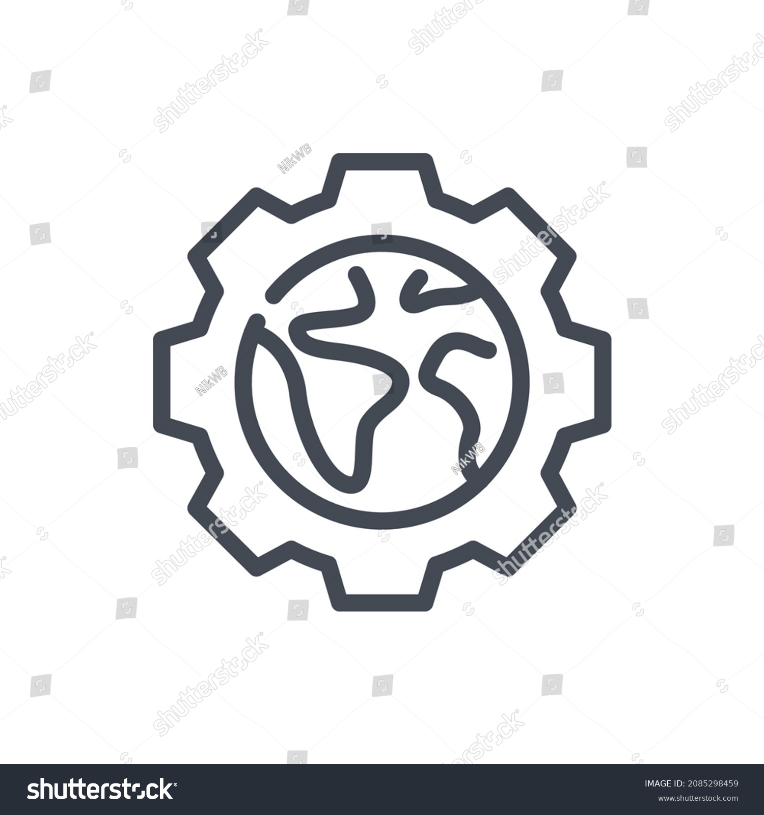 Cogwheel Planet Earth Line Icon Gear Stock Vector (Royalty Free ...