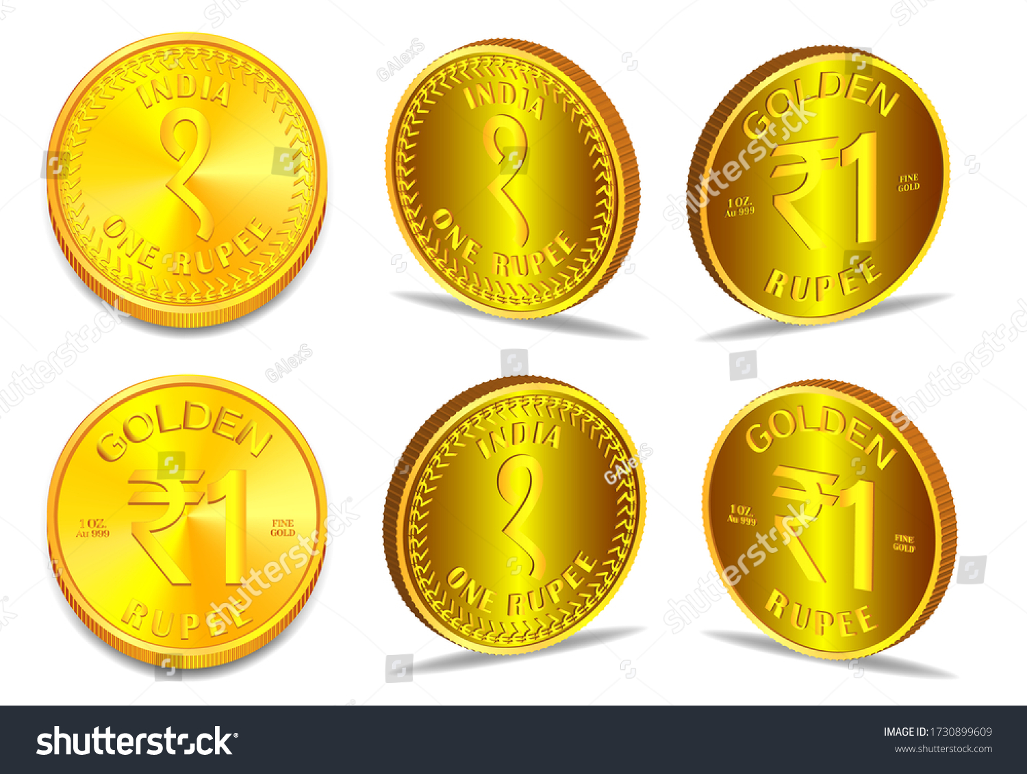 SVG of Coin of India in several 3D projections. Rupee 1 oz. of fine gold EPS10 svg