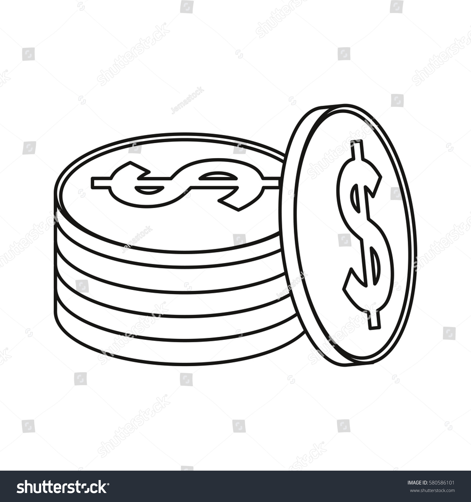 Coins Currency Money Stack Thin Line Stock Vector (Royalty Free ...