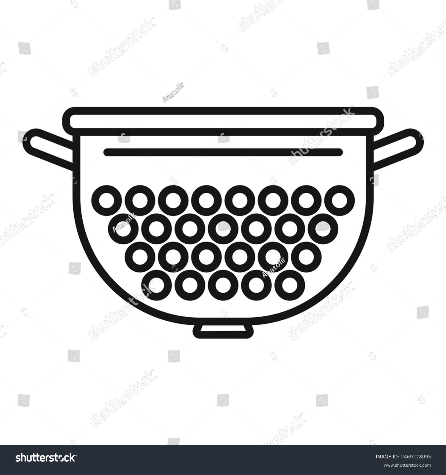 black colander outline, kitchen utensil, cooking clip art preview