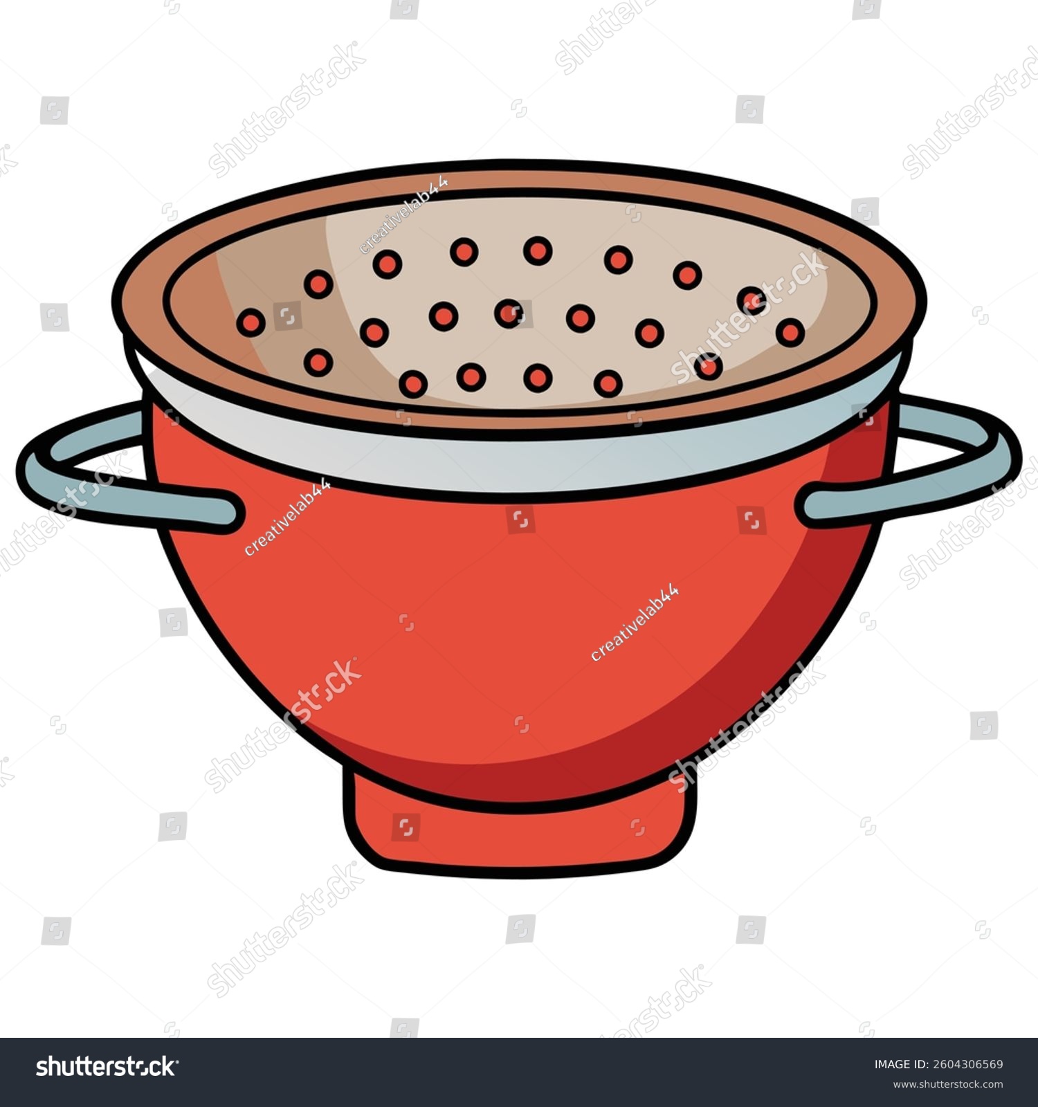 red colander with holes and handles clip art preview