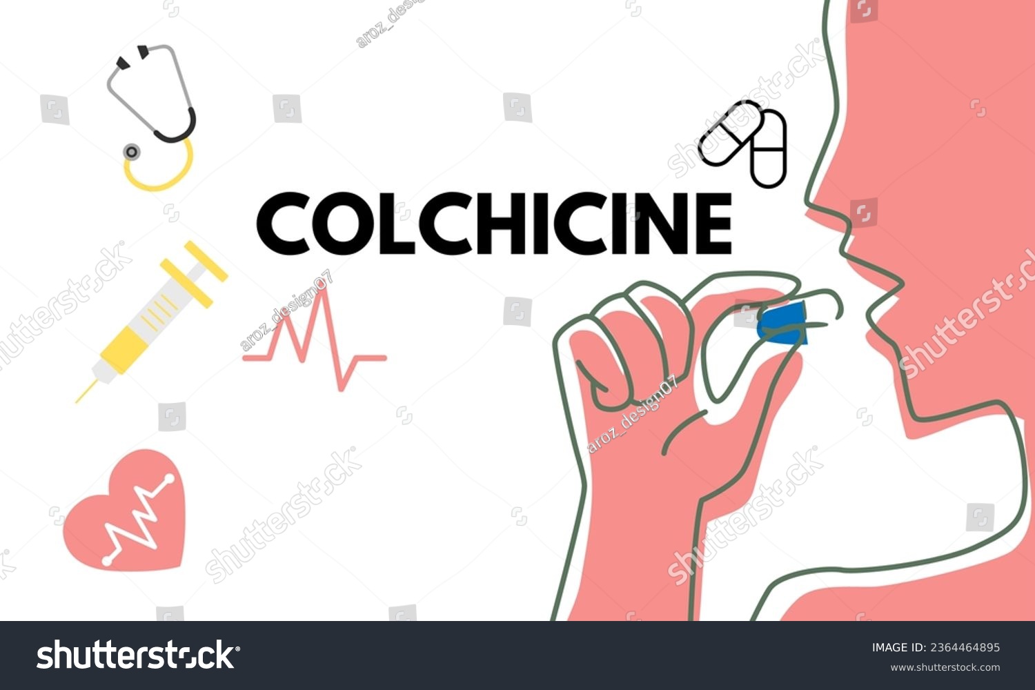 SVG of Colchicine tablet close up of medication used to treat gout and Behcet disease, pericarditis. Vector illustration  svg