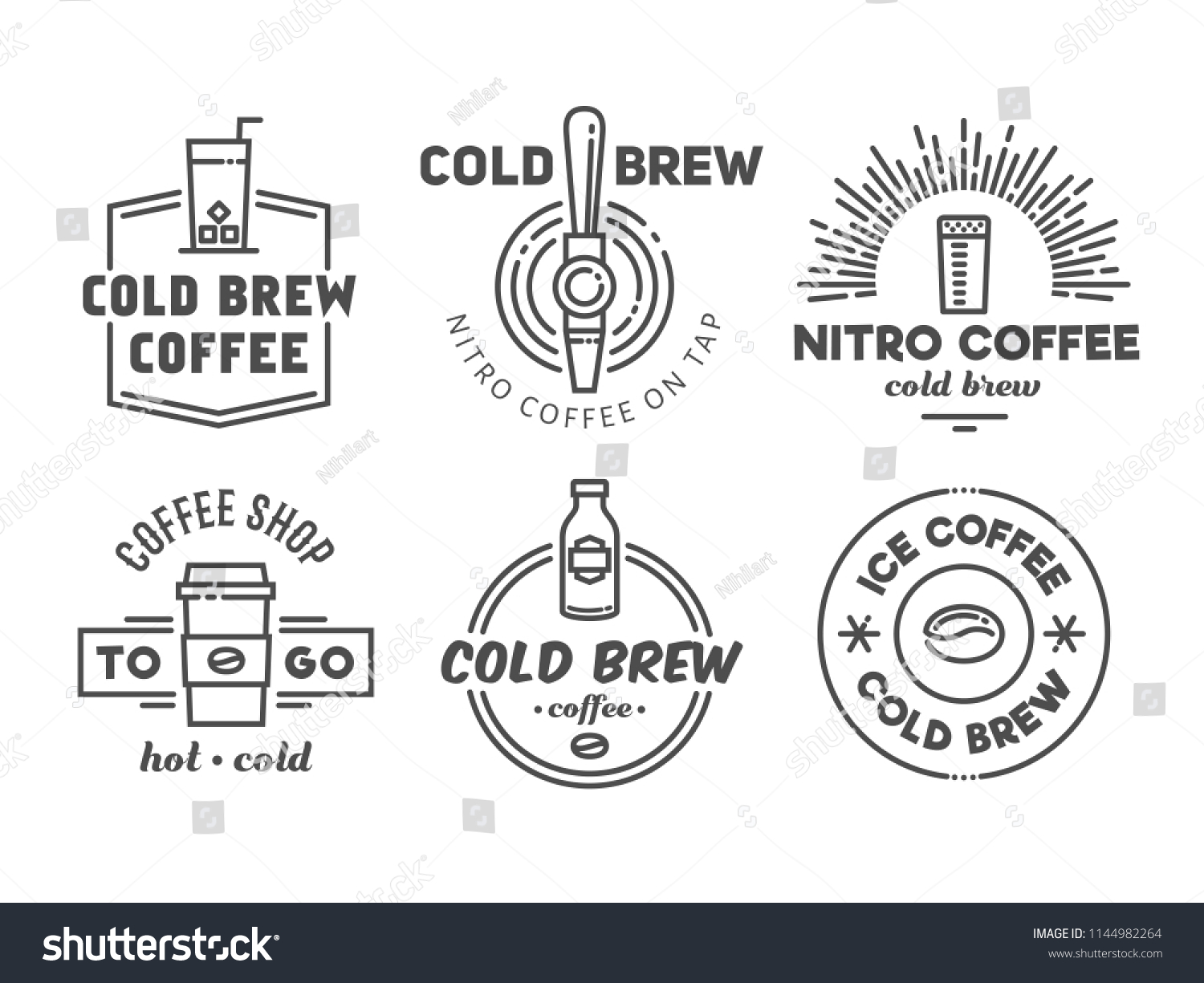 SVG of Cold brew coffee and nitro coffee badges. Vector line art logos for cafe of coffee shop. svg