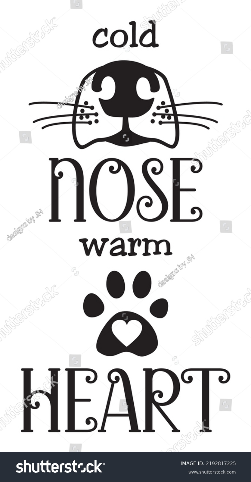 SVG of Cold nose warm heart dog quote in fun typography. Animal quote in  Vertical orientation. Canine art isolated on white background. SVG design for water bottle svg