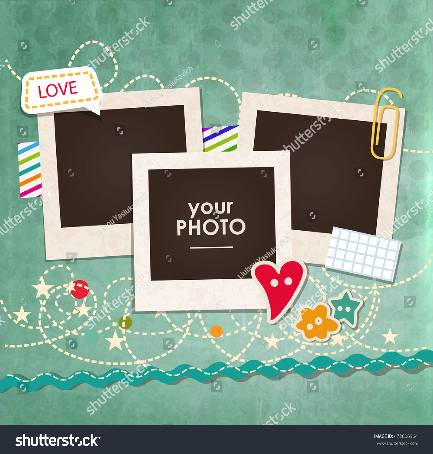 Collage Photo Frame On Vintage Background Stock Vector 472806964