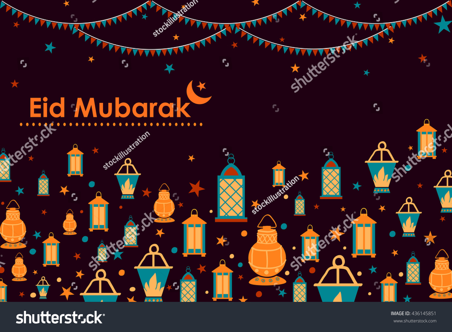Collage Style Eid Mubarak Greetings Background Stock 
