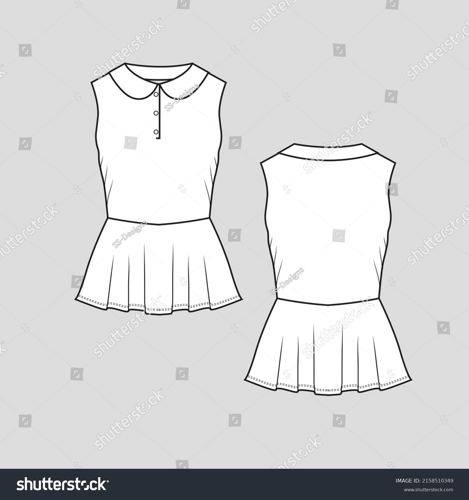 Collar Neck Peplem Top Half Open Stock Vector (Royalty Free) 2158510349