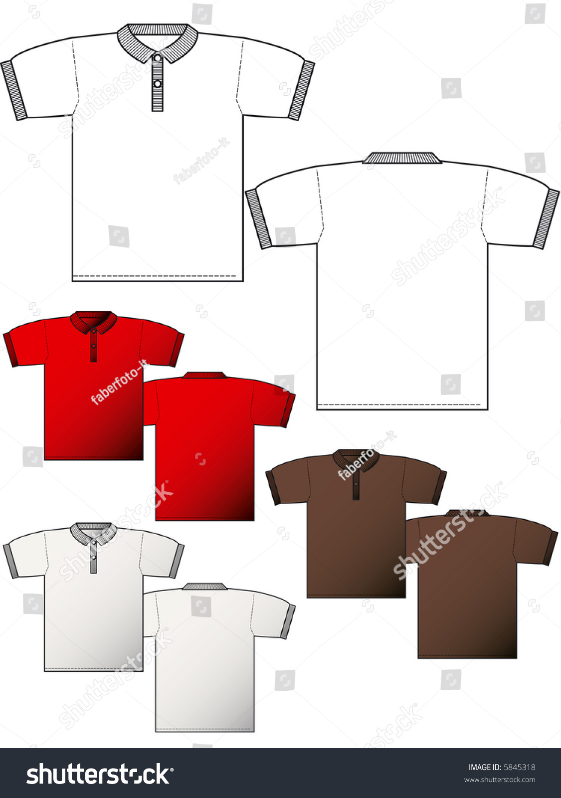 Collar Ribbed Tshirt Back Front Layout Stock Vector 5845318 - Shutterstock