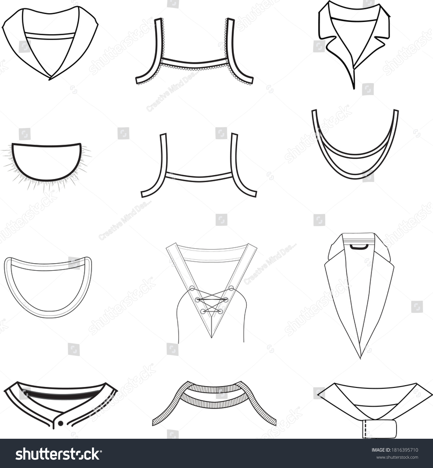 Collars Assorted Design Fashion Flat Templates Stock Vector (Royalty ...