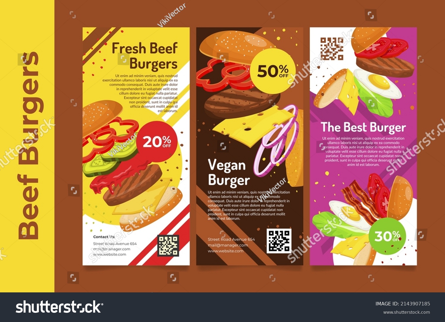 Collection Beef Burgers Advertising Posters Vector Stock Vector Royalty Free 2143907185 8355