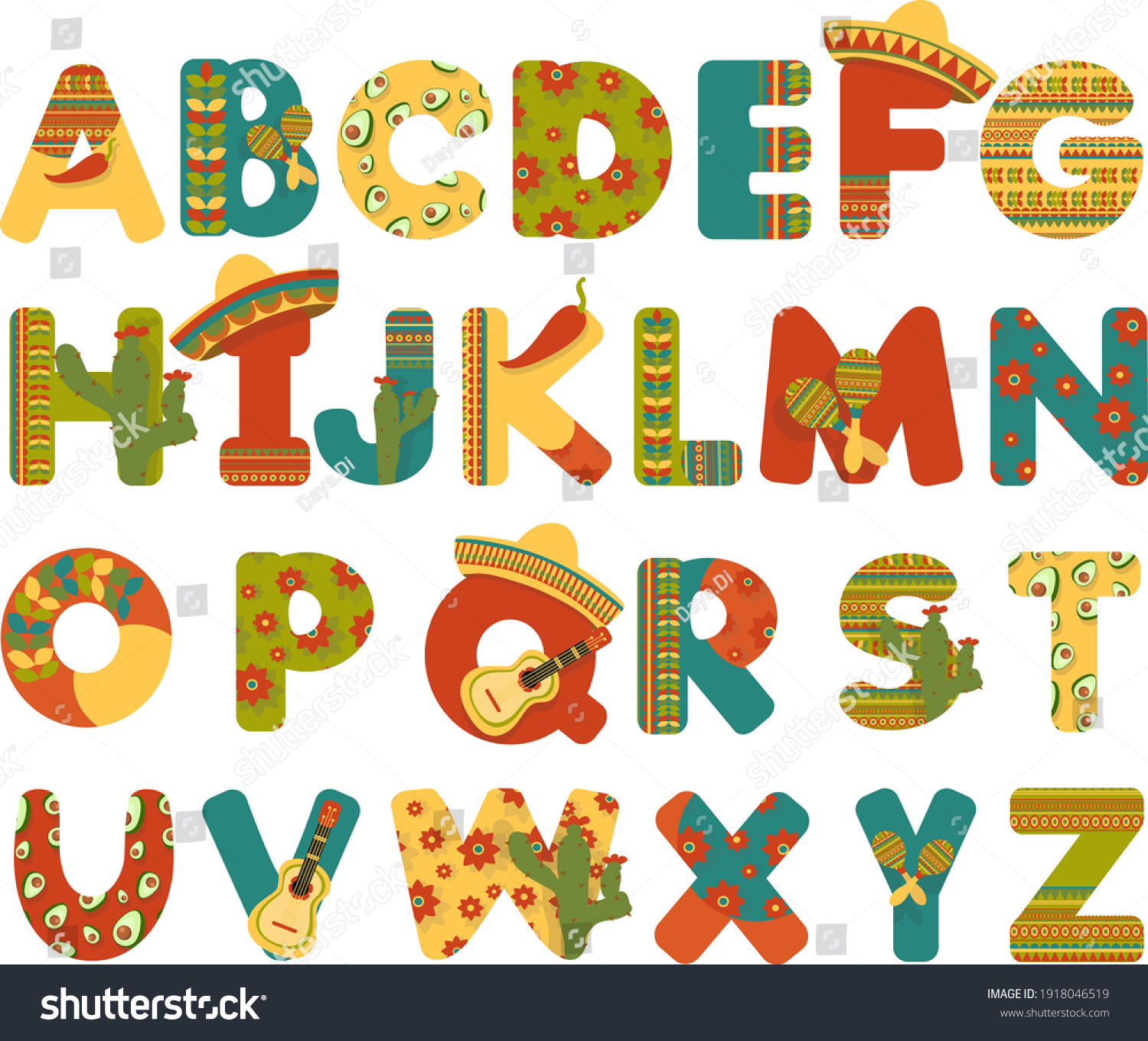 Collection Font Mexican Style Set Colorful Stock Vector (Royalty Free ...