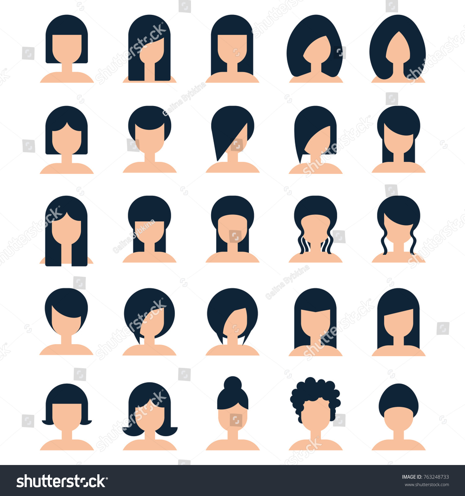 Collection Hairstyle Woman Flat Style Vector Stock Vector Royalty