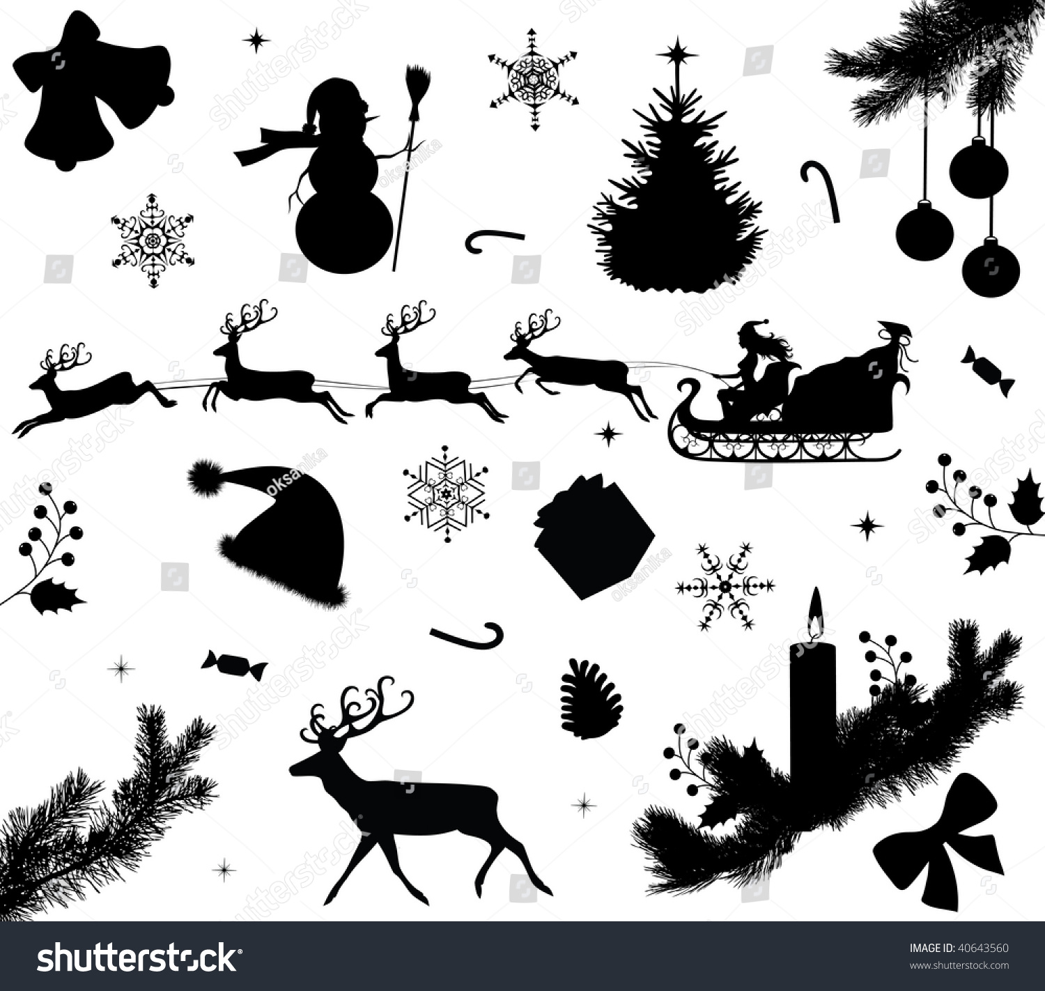 Collection Christmas Silhouettes Stock Vector 40643560 - Shutterstock