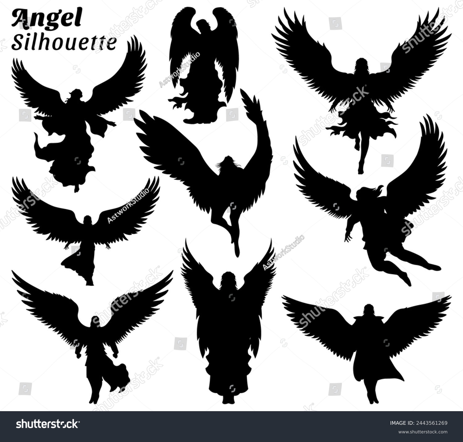 SVG of Collection of angel silhouette illustrations svg