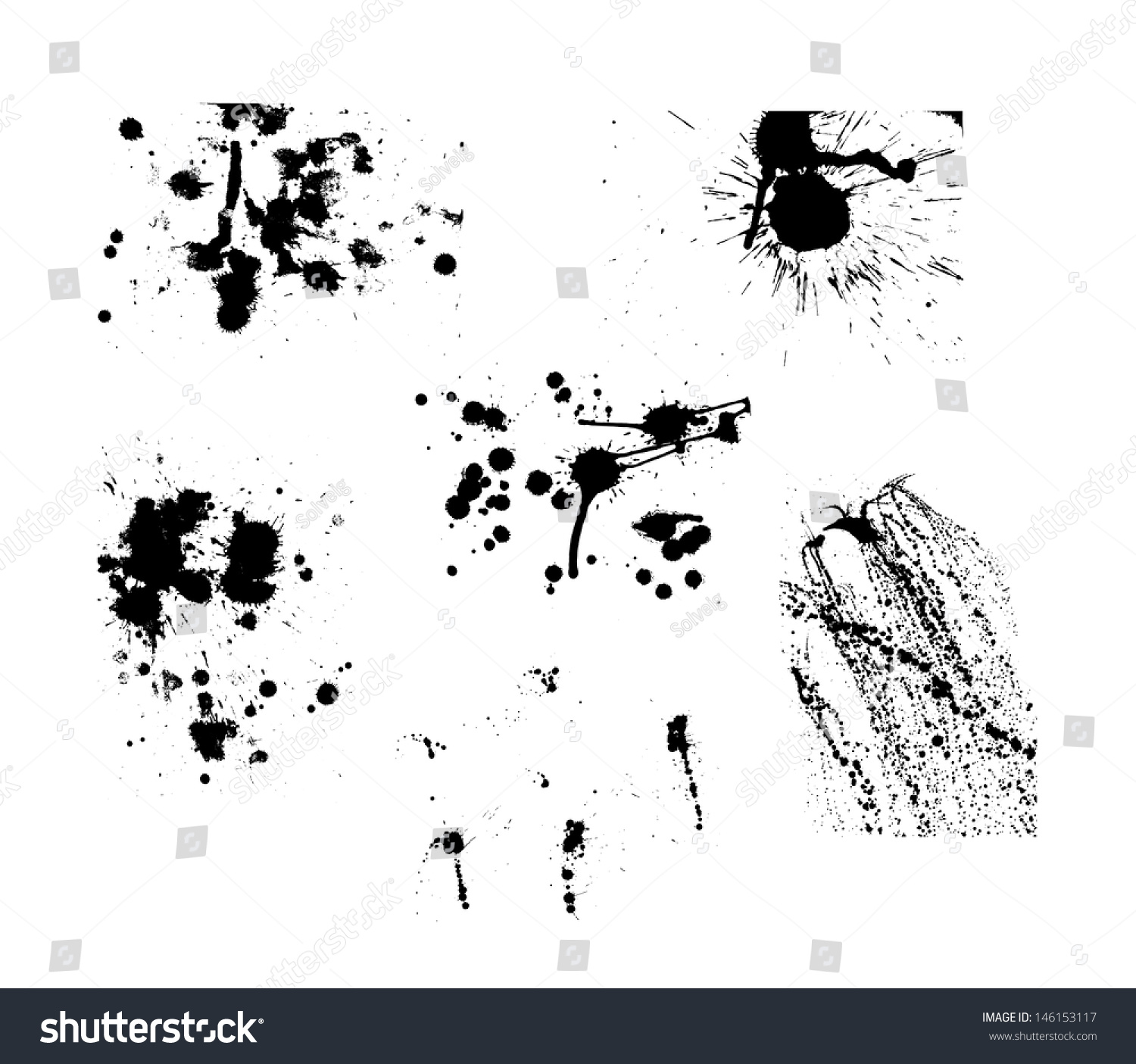 Collection Of Artistic Ink Splashes. Six Big Vector Groups Of Paint ...