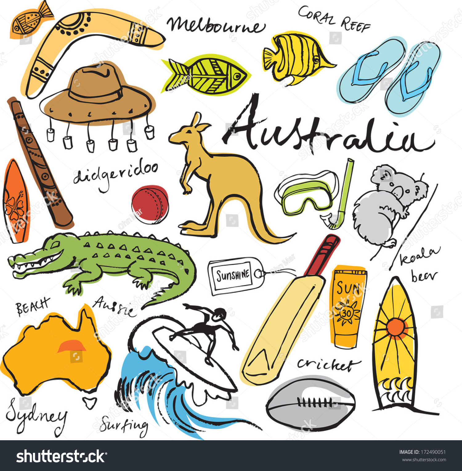 Collection Australia Doodle Vector Illustrations Stock Vector (Royalty ...