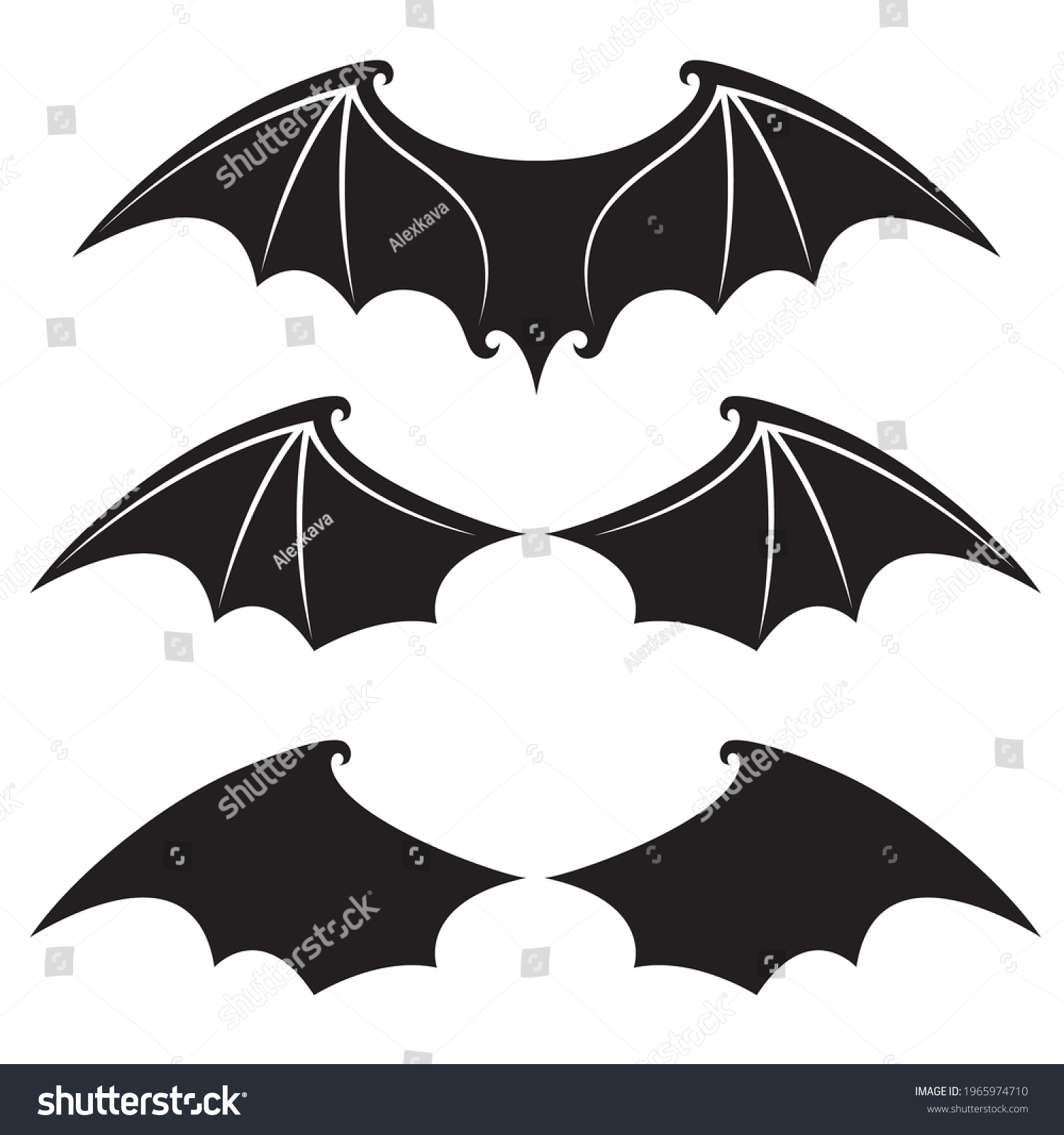 Collection Black Bat Wings Isolated On Stock Vector (Royalty Free ...