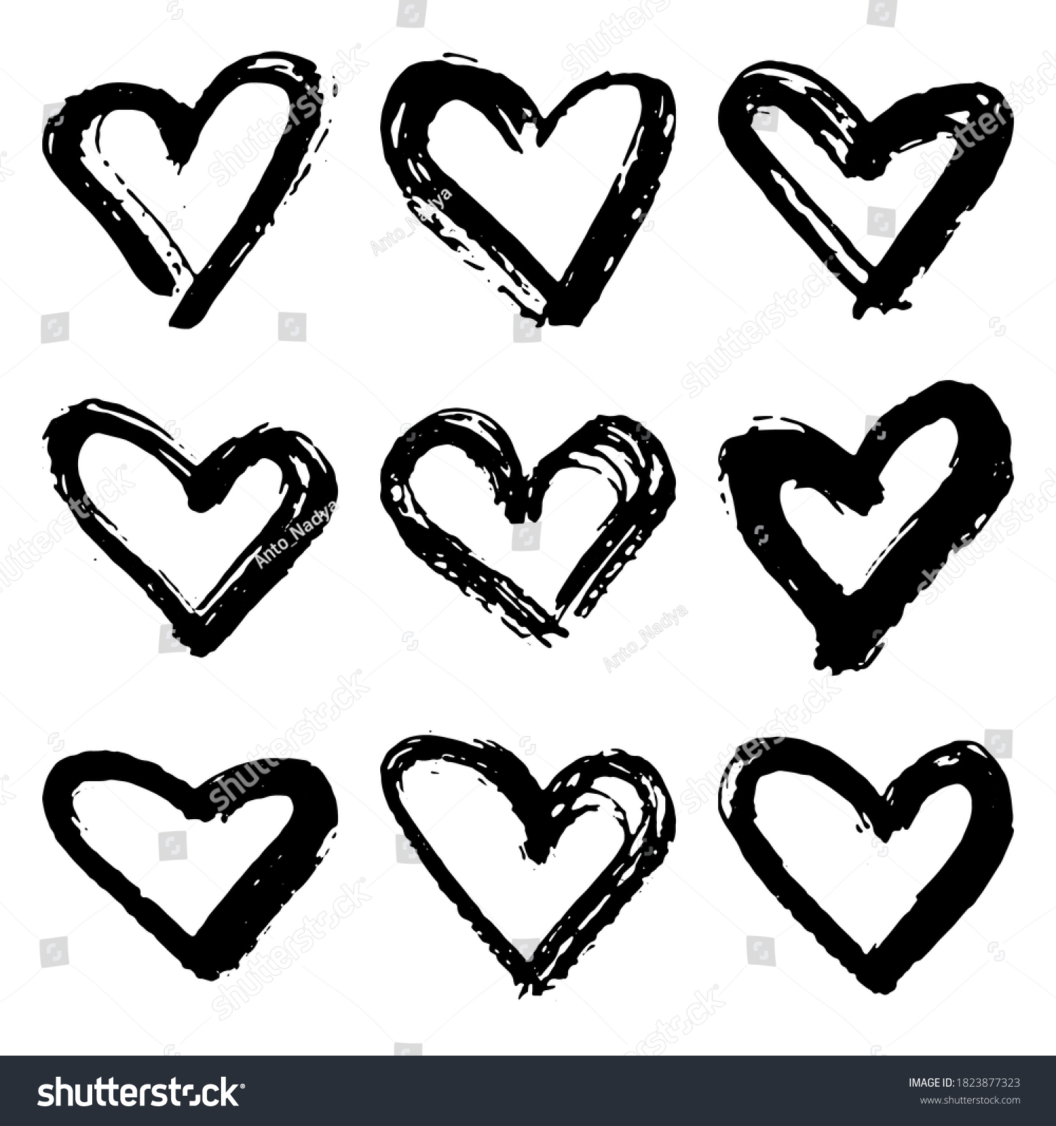 Collection Black Grunge Paint Heart Set Stock Vector (Royalty Free ...