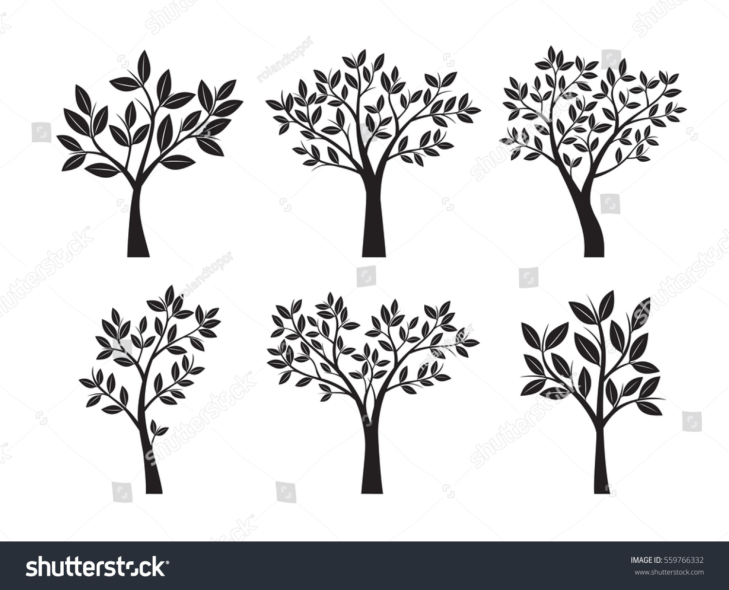 Collection Black Trees Leafs Vector Illustration Stock Vector 559766332