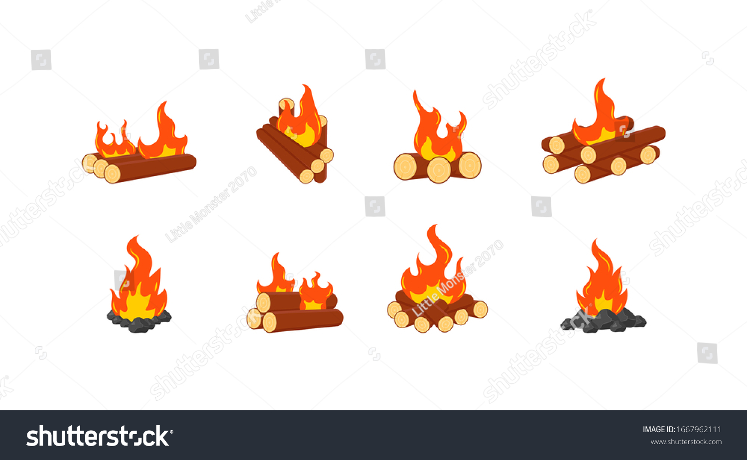 Collection Burning Bonfires Campfires Isolated On Stock Vector Royalty Free