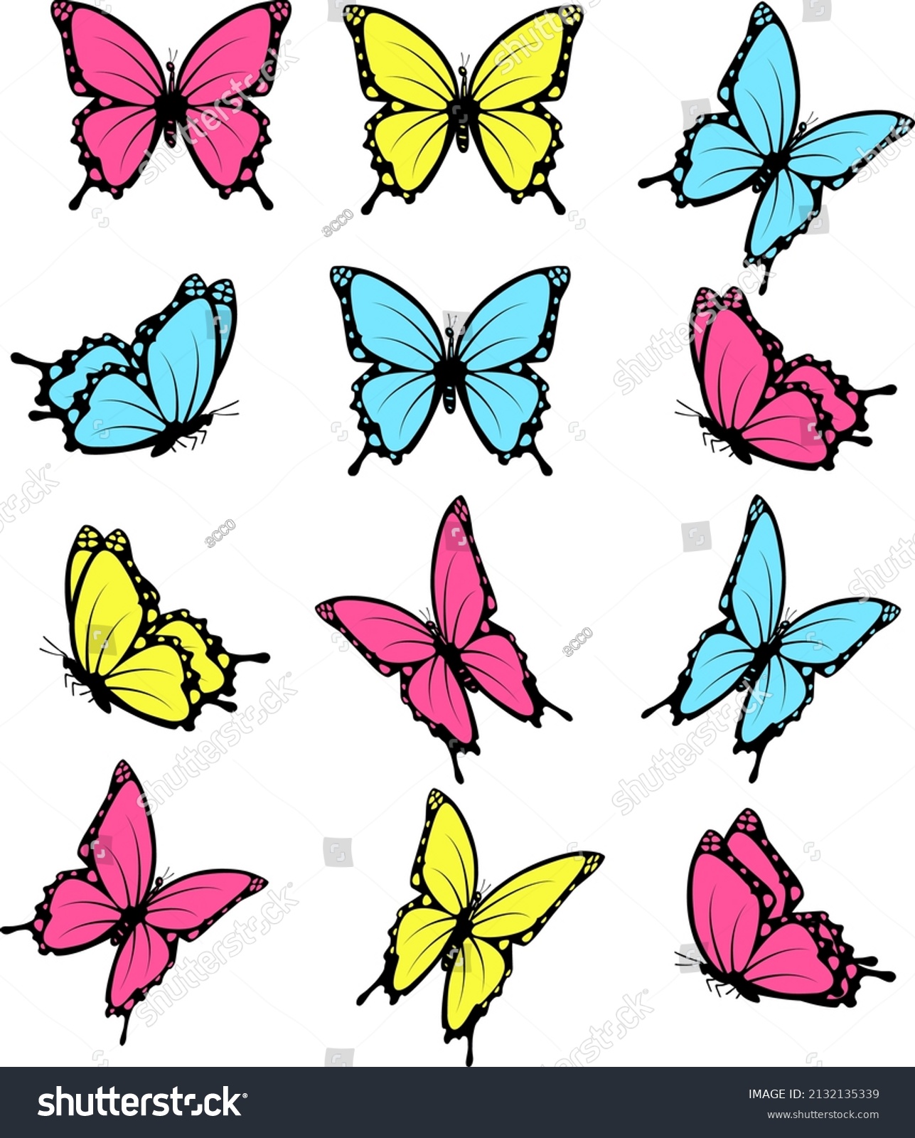 Collection Butterflies Flying Different Directions Butterfle Stock Vector Royalty Free 2132135339 