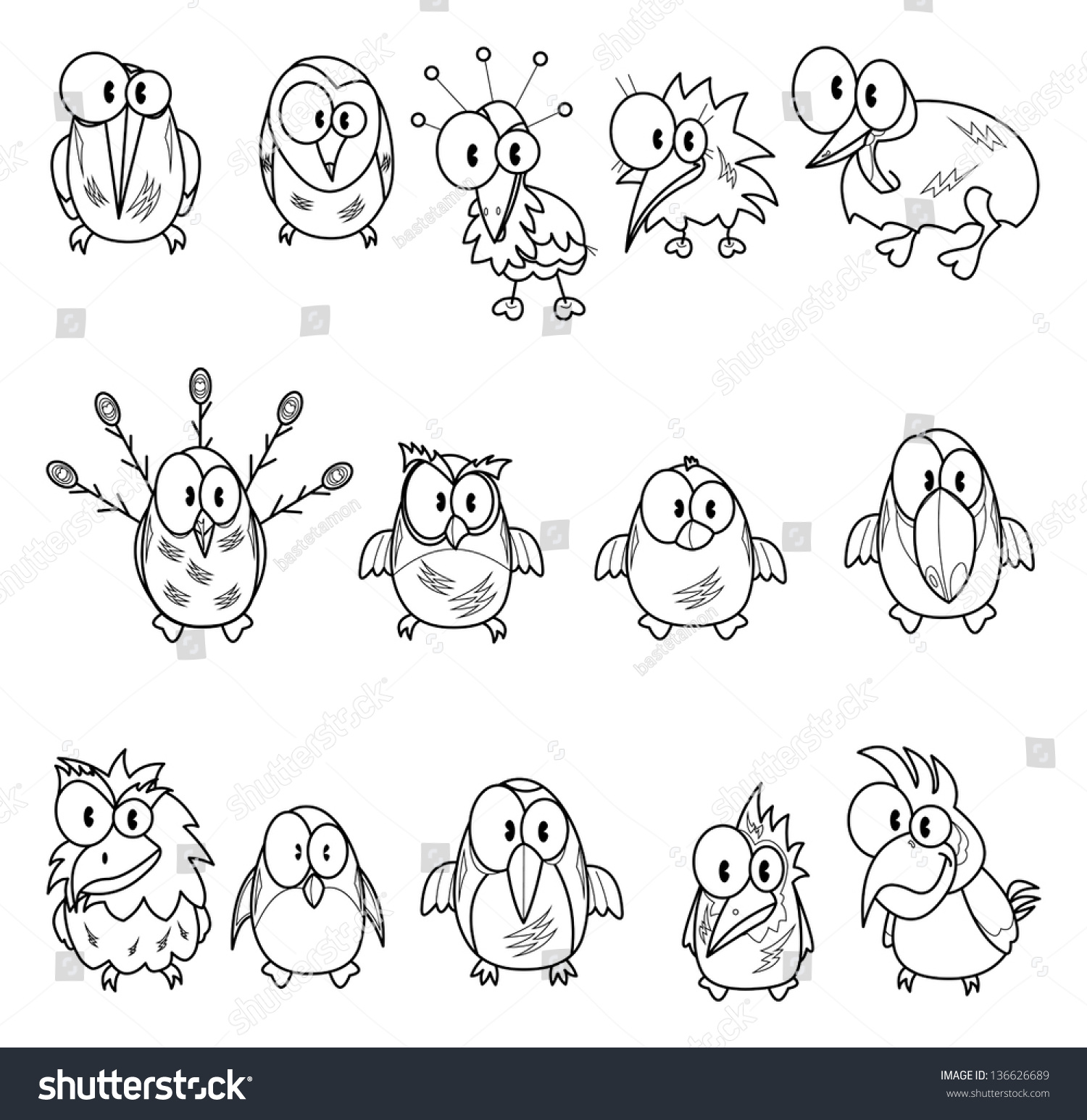 Collection Cartoon Birds Stock Vector 136626689 - Shutterstock