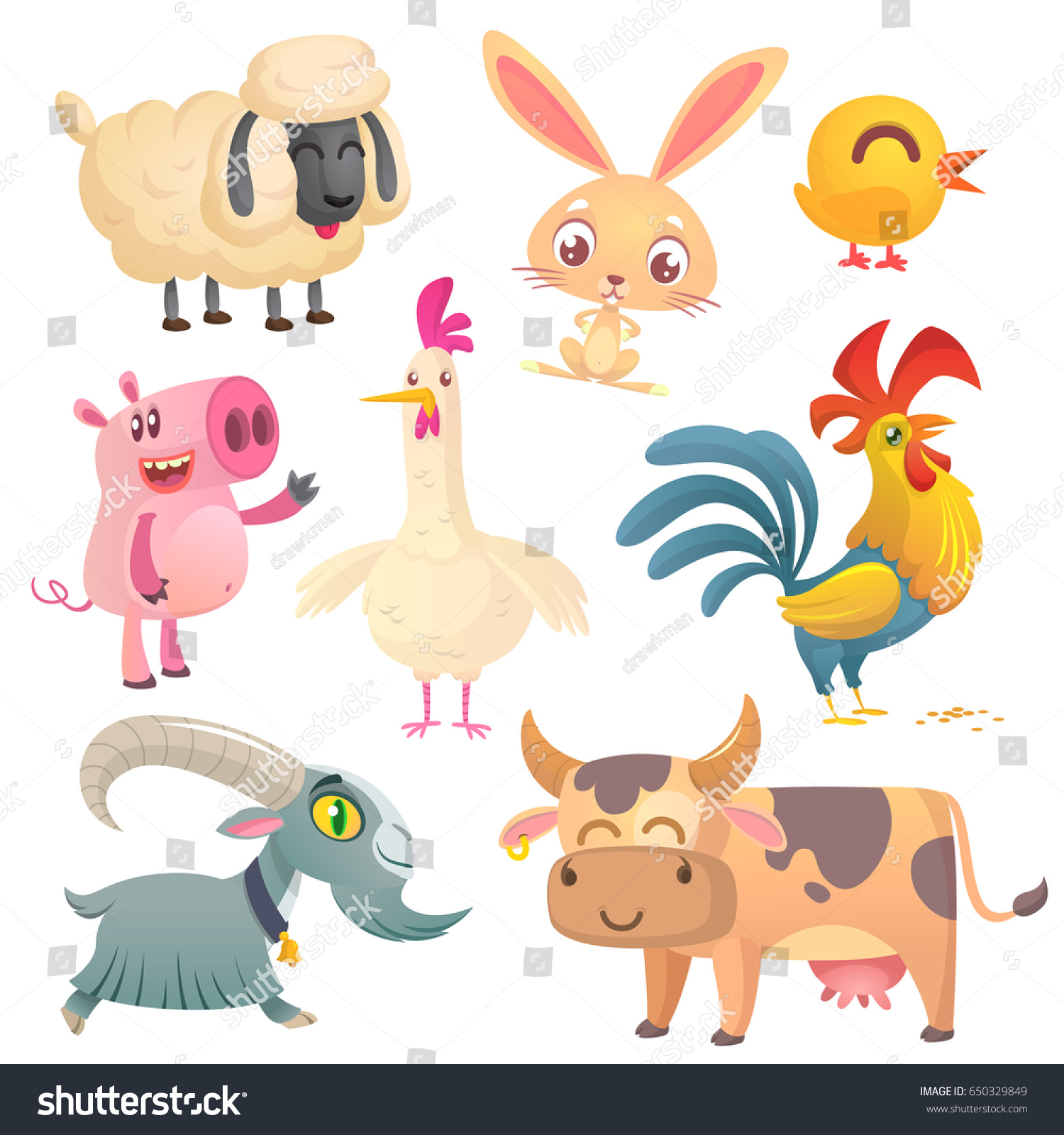 Collection Cartoon Farm Animals Vector Set Stock Vector (Royalty Free ...