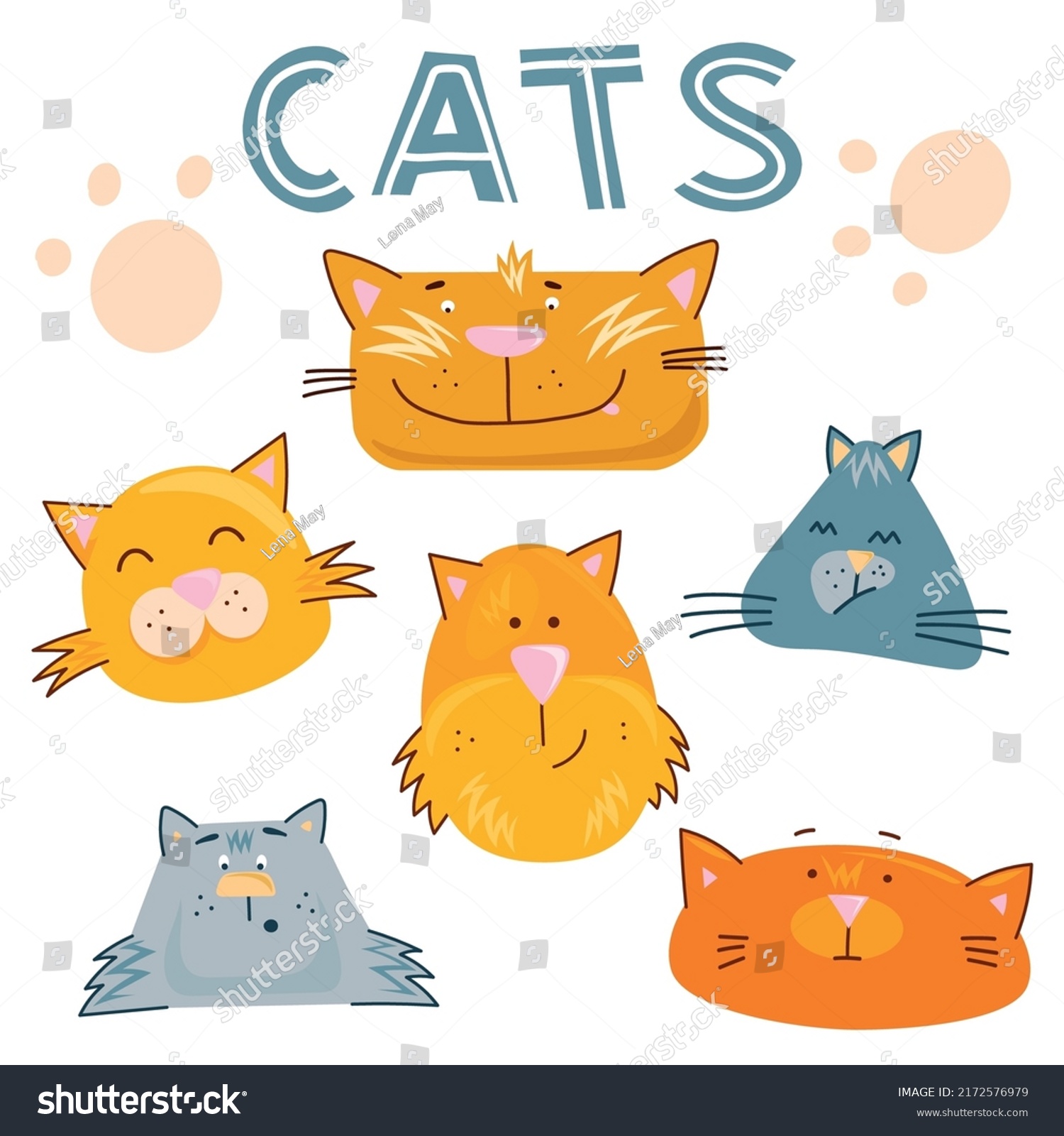 Collection 4 Cat Faces Emotions Funny Stock Vector (Royalty Free ...