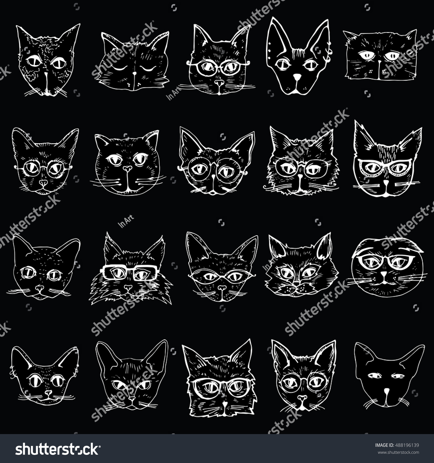 Collection Cats Portraits Cats Stylized Cats Stock Vector (Royalty Free ...