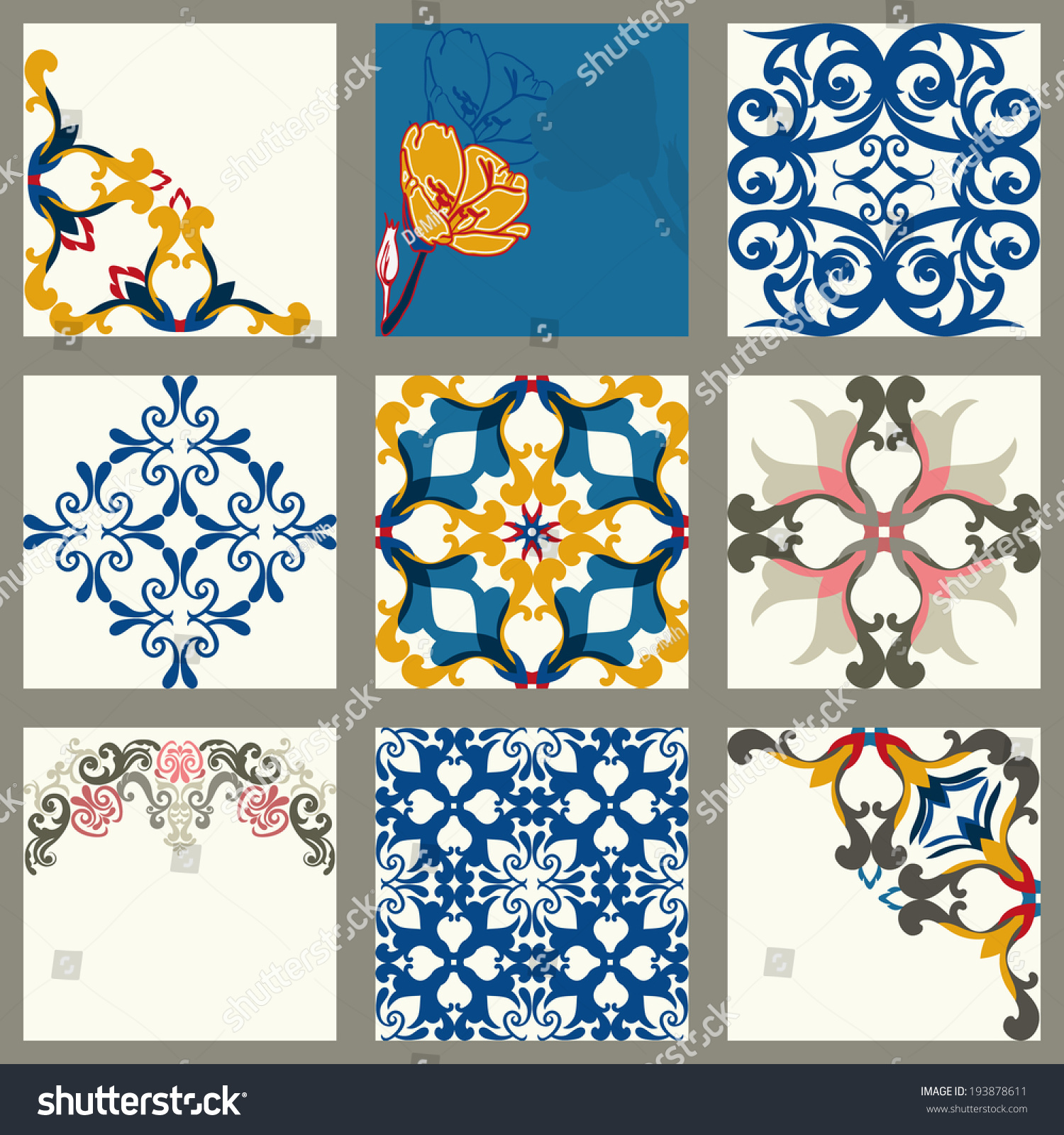 Collection Of 9 Ceramic Tiles, Orange-Blue Style Stock Vector 193878611 ...