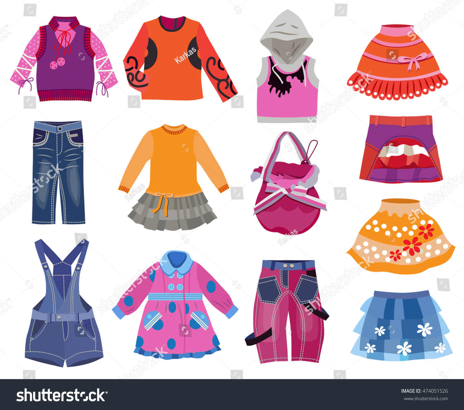 Collection Of Children'S Clothes Isolated On White Background (Vector ...