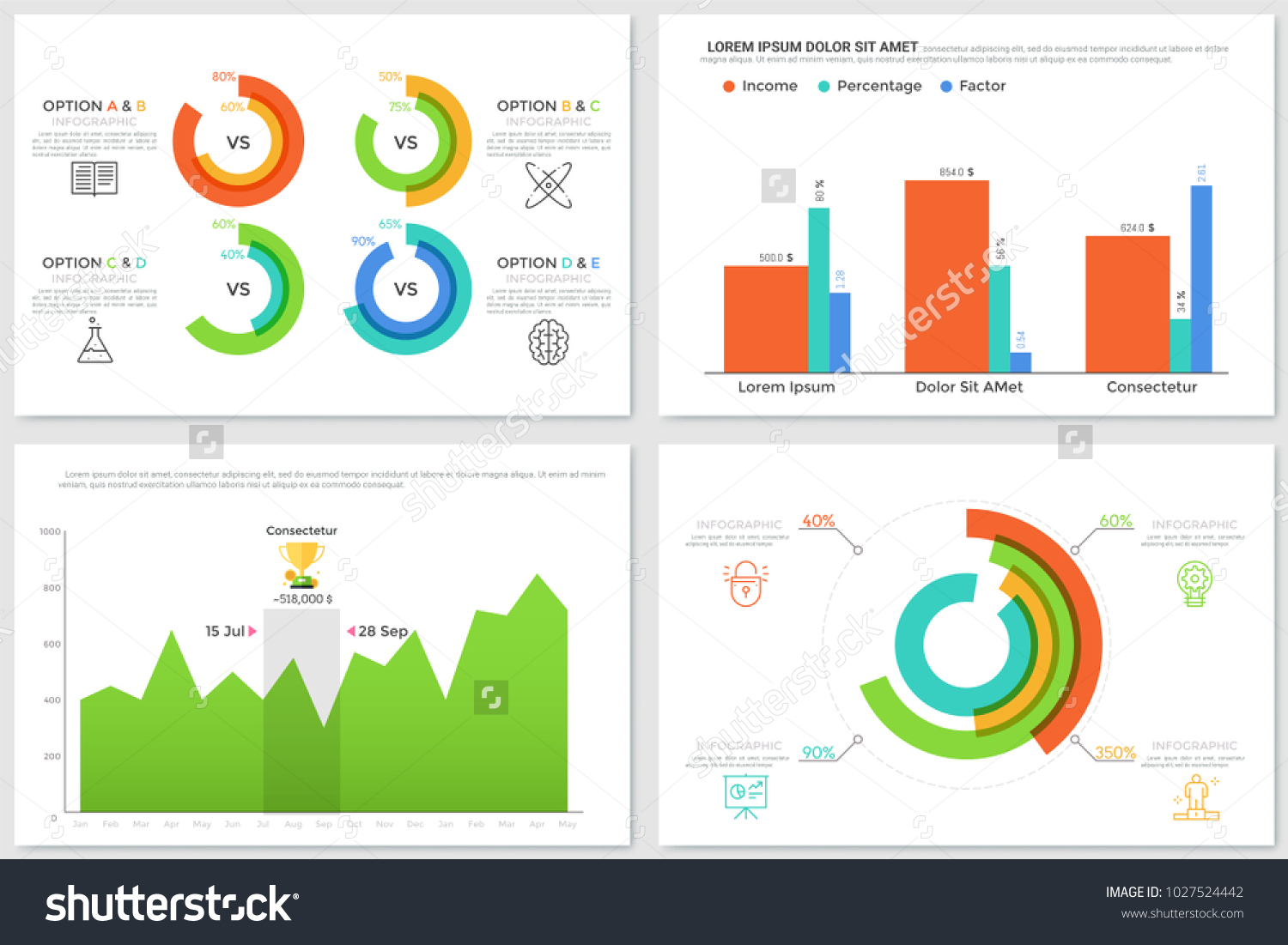 Collection Circular Diagrams Bar Chart Linear Stock Vector (Royalty