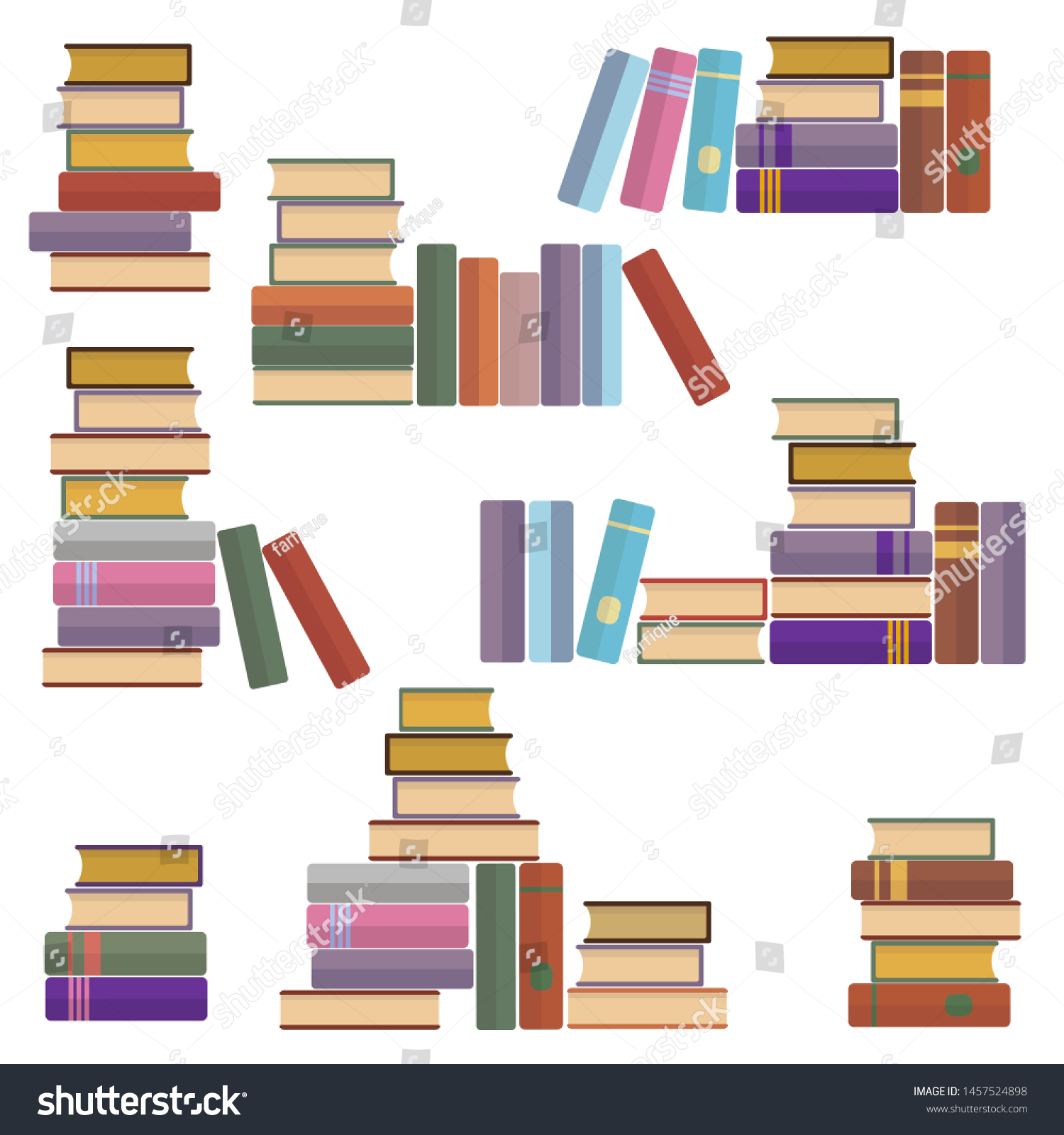 Collection Colourful Books Stacks Bookshelf Flat Stock Vector Royalty Free 1457524898