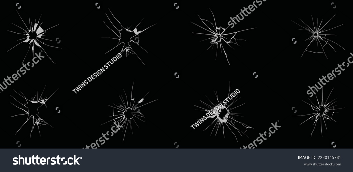 SVG of Collection of crack element vector on black background. Set of damage cracks texture, broken glass surface, damage screen. Abstract art illustration design for decorative, print, wall art, screen. svg