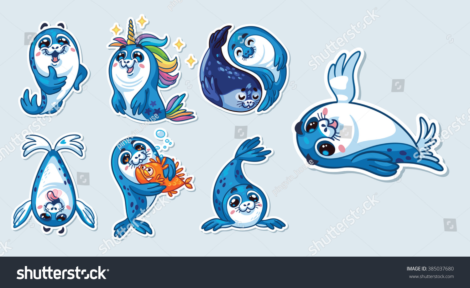 Collection Cute Cartoon Baby Seal Harp Stock Vector Royalty Free