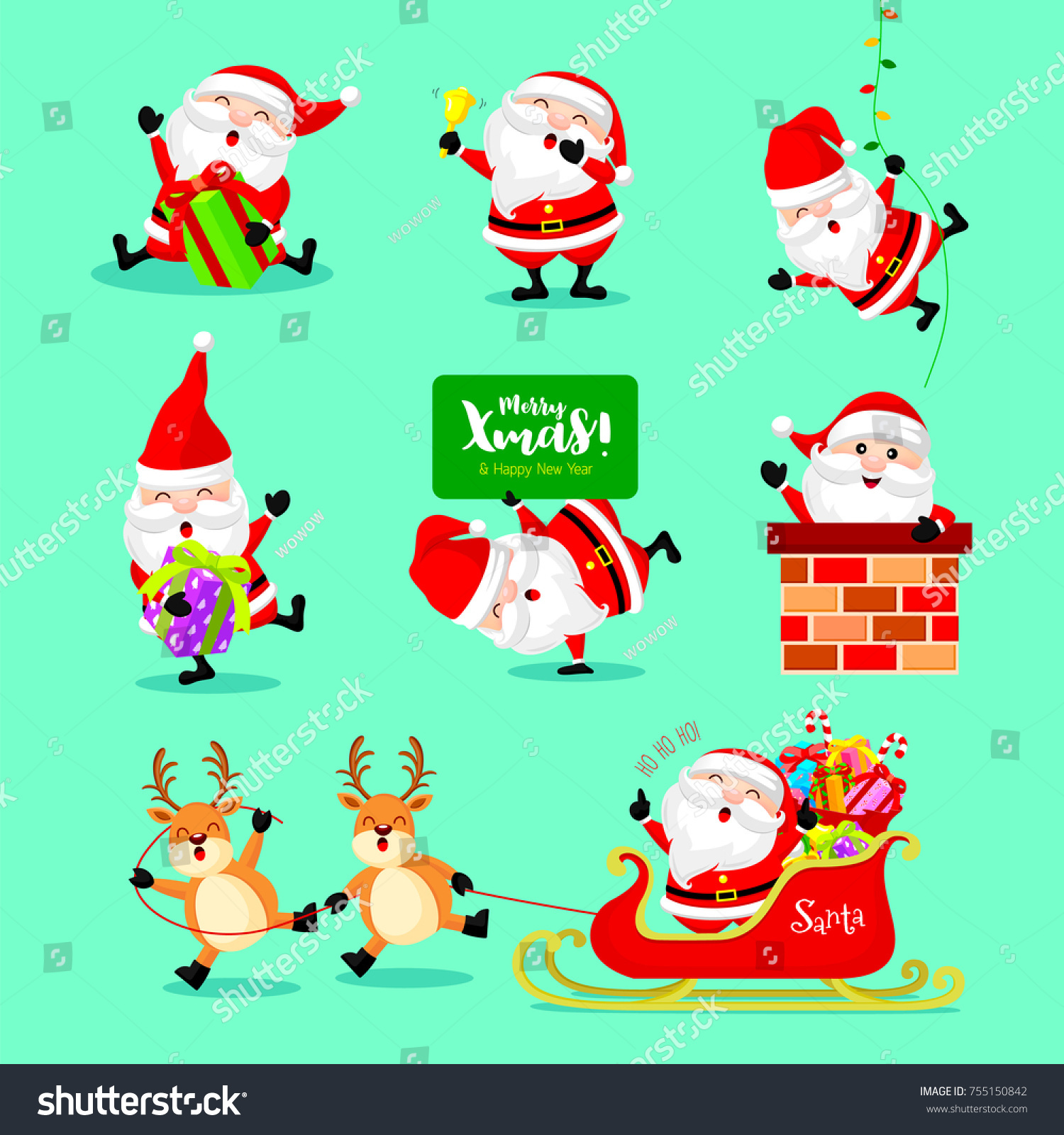 Collection Cute Cartoon Santa Claus Merry Stock Vector Royalty Free 755150842 Shutterstock