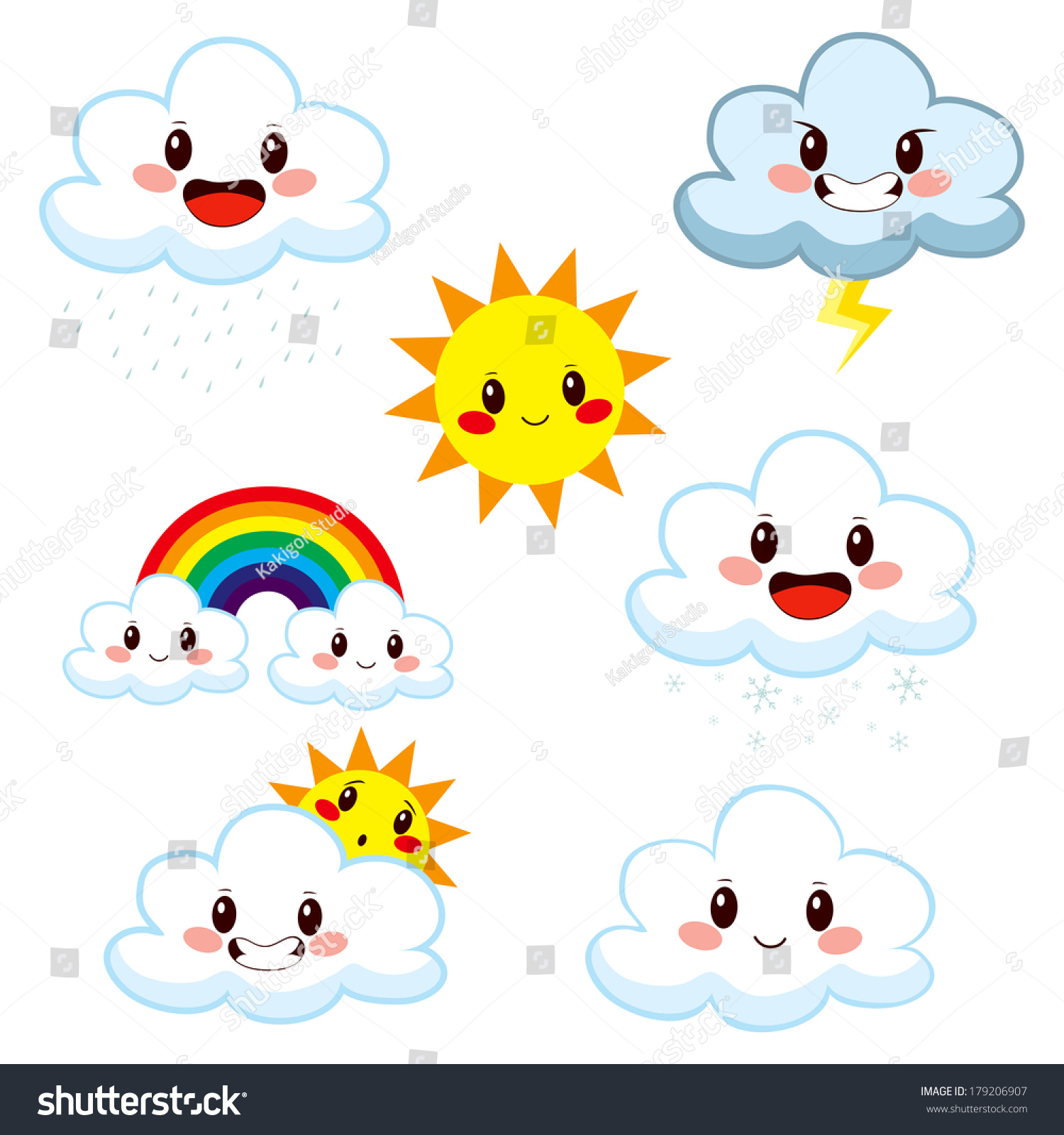 Collection Cute Cartoon Weather Elements Showing Stock Vector (Royalty ...