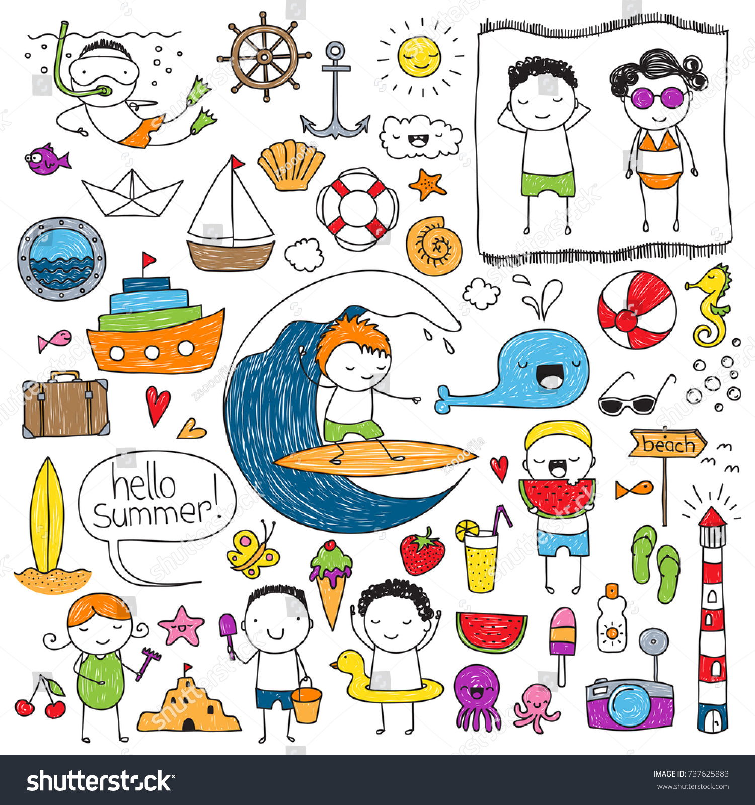 Uncategorized Drawings Of Summer collection cute childrens drawings summer related stock vector of things colored imperfectly