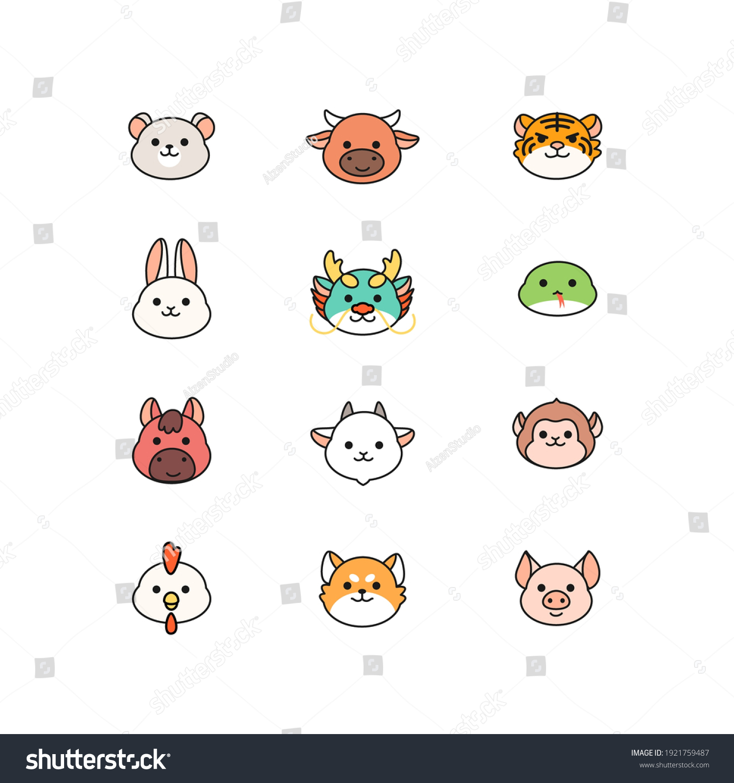 SVG of collection of Cute Chinese zodiac, kawaii character for vector cartoon icon svg
