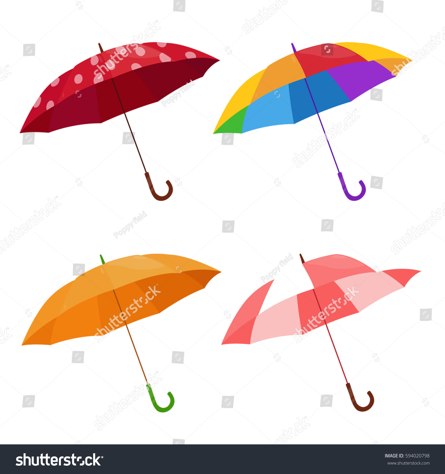 Collection Cute Colorful Umbrellas Cartoon Style Stock Vector (Royalty ...