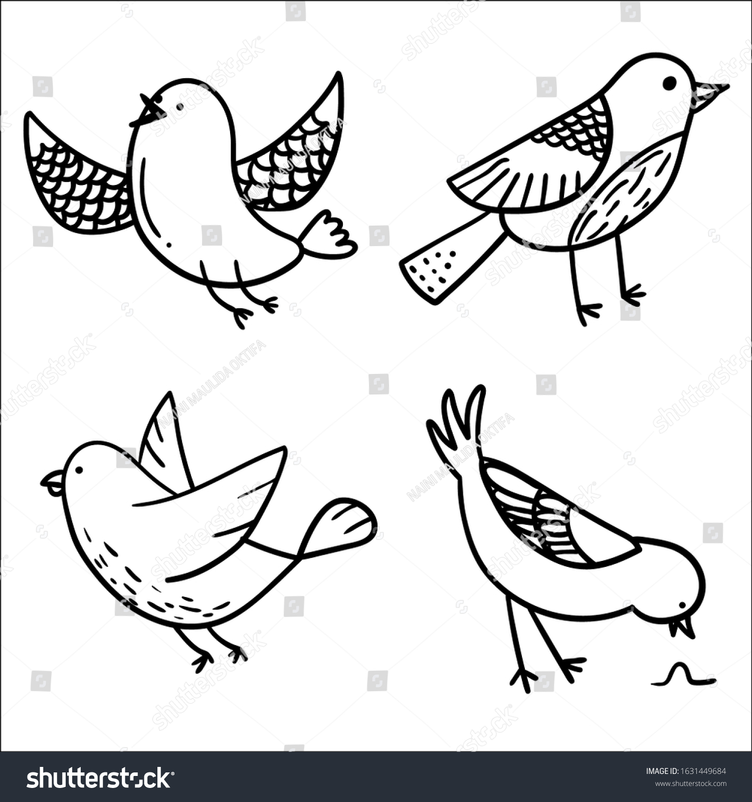 Collection Cute Hand Drawn Bird Doodles Stock Vector Royalty Free 1631449684 7899