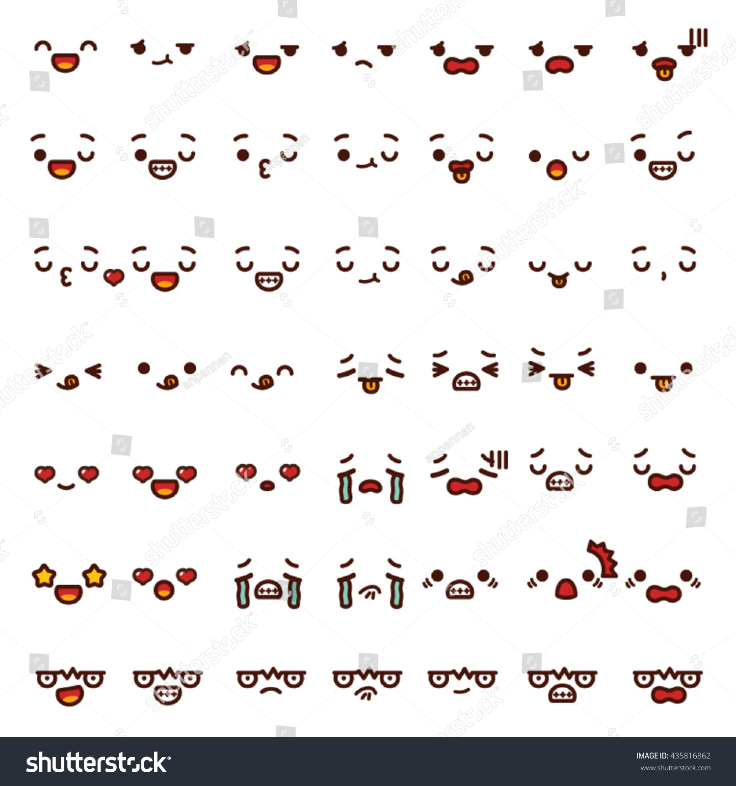 Vektor Stok Collection Cute Lovely Emoticon Emoji Doodle Tanpa Royalti 435816862 Shutterstock 7767