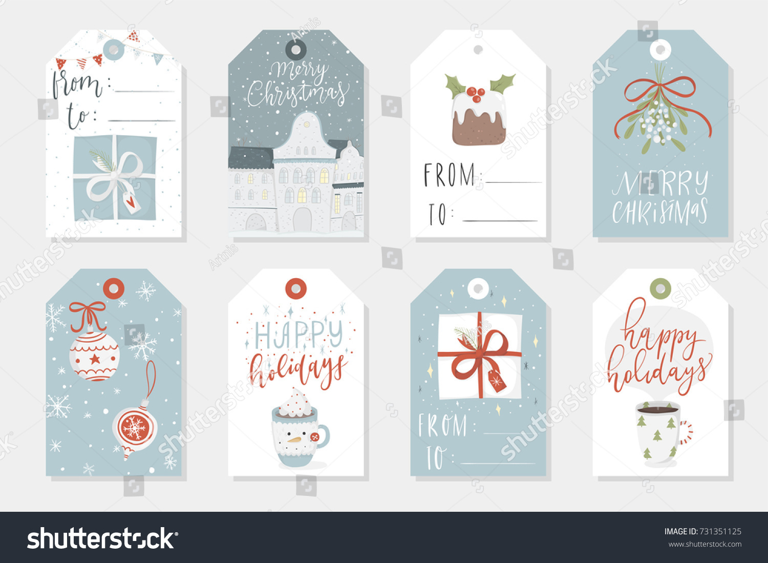collection 8 cute merry christmas happy stock vector 731351125