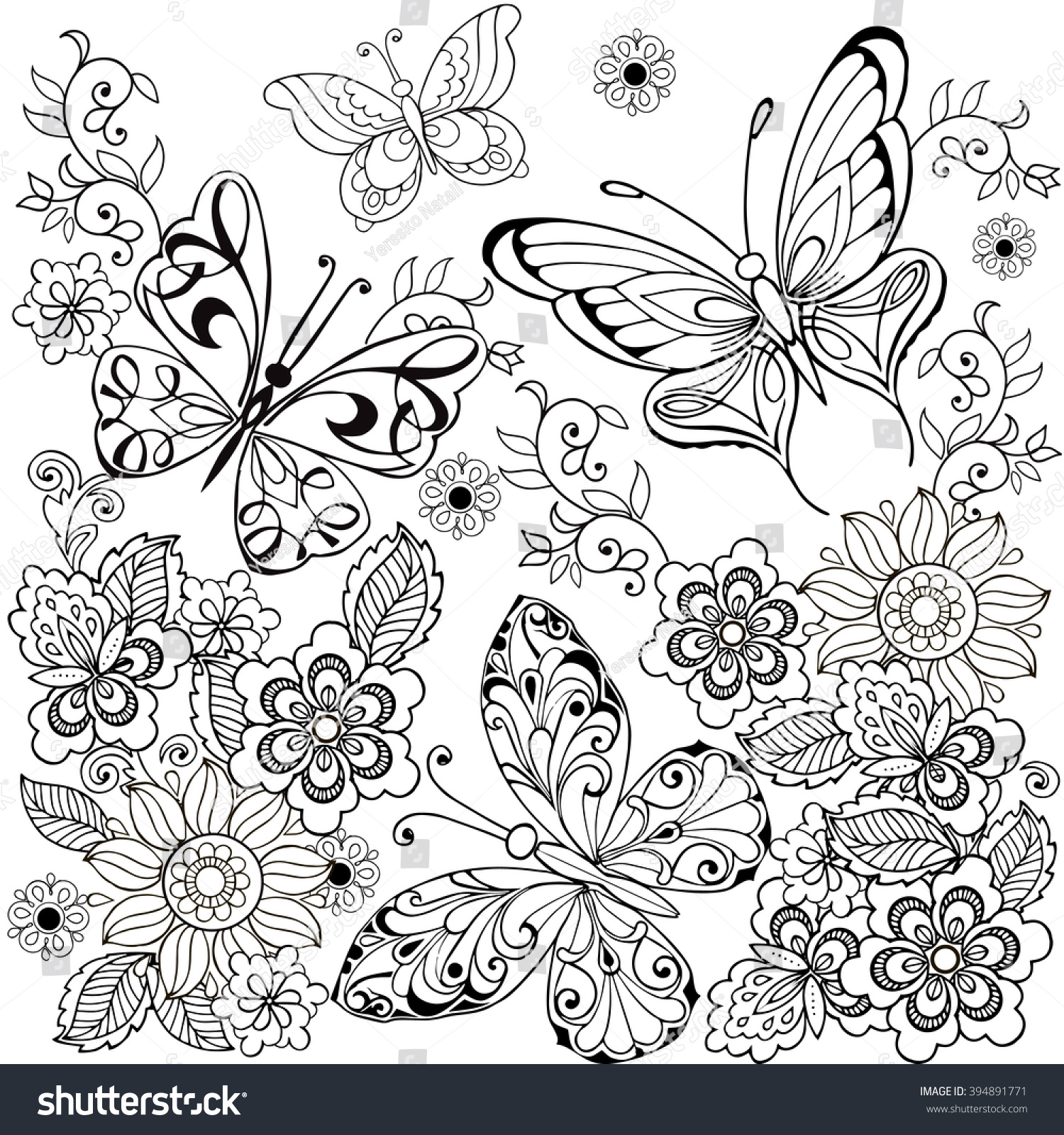 Collection Decorative Butterflies Ornament Anti Stress Stock Vector ...